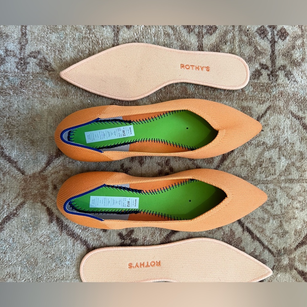 NWOT/Rothy's Women’s Pointed Toe Flats Tangerine Orange Washable Fabric - Picture 3 of 12